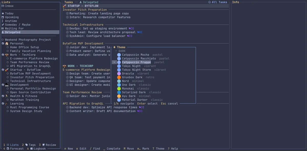 The theme picker in the terminal app.